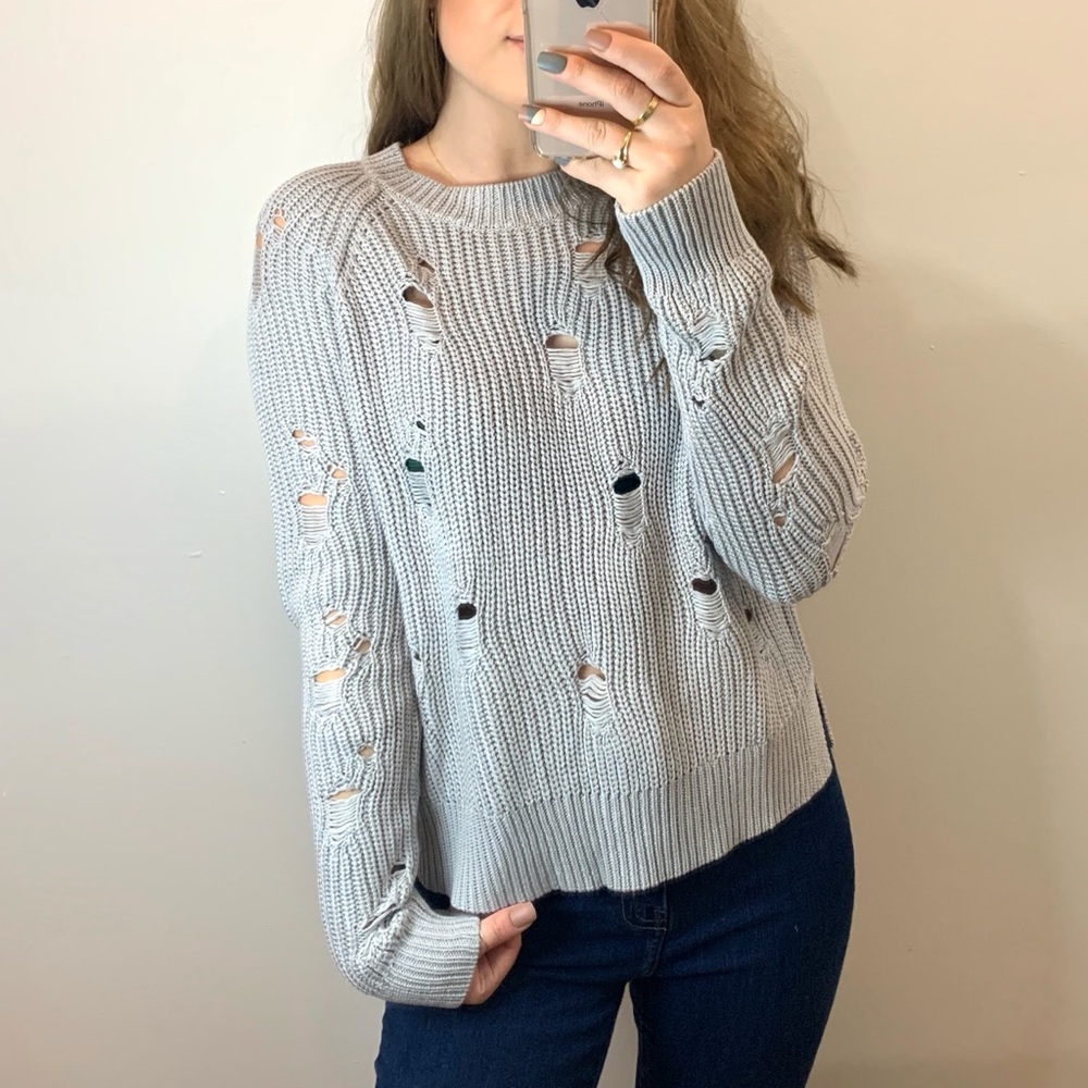 Distressed grey knit sweater
